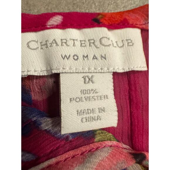 Charter Club Sheer Floral Blouse Pink Multi Color Sheer Top Size 1X - Picture 6 of 6